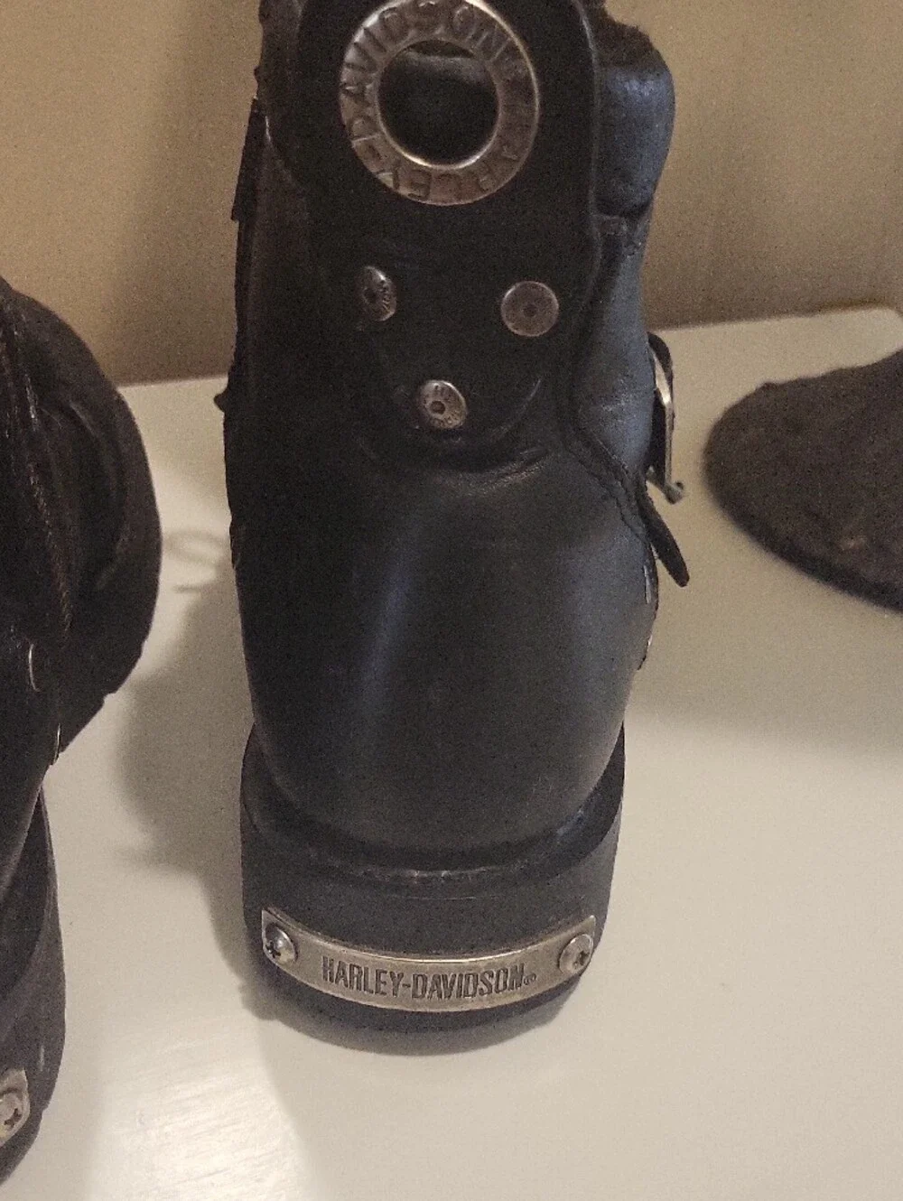 Harley-Davidson Black Leather Motorcycle Boots with Metal Toe Trim